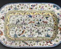 LARGE Nazari Portuguese Hand Painted Glazed and Painted Terra Cotta Serving Tray For William Sonoma Tray Birds animals and flowers
