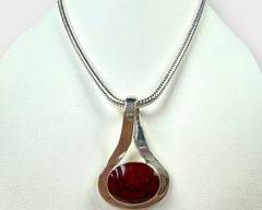  
Mexico Sterling Silver Reddish w Black Veining Hard Stone 16 inch Necklace.
