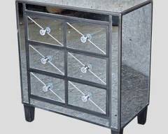 Hollywood Regency Style Mirrored 3 Drawer Chest - Glass Knobs
