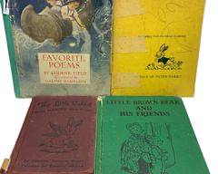 Antique Childrens Books - 1961 The Tale Of Peter Rabbit, 1940 Favorite Poems by Eugene Field, 1952 Little Brown Bear and His Friends, and 1961 The Little Rabbit Who wanted Red Wings
