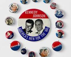 Vintage Political Presidential Campaign Pin Buttons: John F Kennedy, Bill Clinton, Lyndon B Johnson
