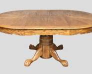 Vintage Wood Pedestal Dining Table with Lion Paw Feet and Pressed Wood Border
