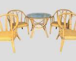 Vintage Bamboo & Rattan Glass Top Dining Table with 4 Bamboo Lounge Chairs

