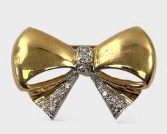 Fine 14K Yellow Gold & Diamond Ribbon Brooch
