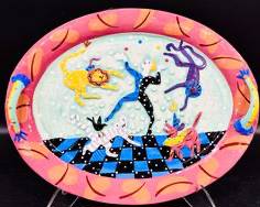 Large Whimsical Dana Simson MY LIFE AS A CIRCUS Ceramic Platter
