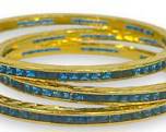 Three Gold Tone Blue Rhinestone Bangle Statement Bracelets
