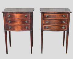 Pair 20th c Inlaid Side Tables/ Serpentine Front 3 Drawers Dovetailed

