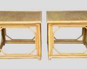 Pair Vintage Bamboo & Rattan Side Tables with Octagon Motif
