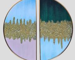 Truly Unique Mixed Media 2 Piece Modern Abstract Painting Metallic Frame
