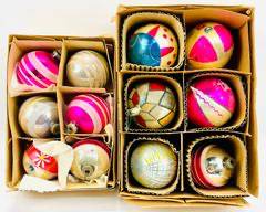 Vintage 1950s Fantastic Rare Oversized Glass Christmas Ornaments Hand Painted Shiny Brite Style
