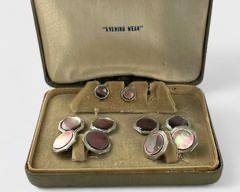 Antique Mother Of Pearl Abalone Silverplated Cufflinks & Buttons In Original Box
