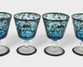 4 Fancy Antique Venetian Blue Glass Sterling Silver Overlay compotes
