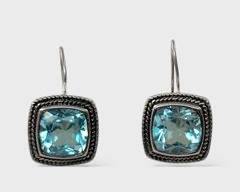 Fine Sterling Silver Blue Gemstone Gemstone Pierced Drop Dangle Statement Earrings Yurman Style
