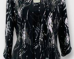 Alex Evenings Elegant Black Sequin Jacket with Matching Tank Size XL
