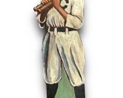 Vintage Hand-Painted Folk Art Statue Painting Artwork on Wood Major League Baseball Legend Shoeless Joe Jackson ararityauctions.com sport auction ending Dec. 15th
