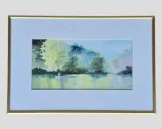 Marilyn Milici Signed Sweet Solitude Lakeside Watercolor Painting Framed
