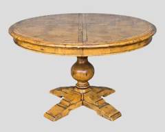 Vintage Wood Pedestal Dining Table with Extension Leaf
