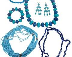 Vintage Lapis and Assorted Turquoise Beaded Necklace, Bracelet, and Paired Earrings Lot
