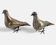 641 Grams Antique Pair Hand Chased 800 Silver Middle Eastern Pigeon Bird Ewers w/Hinged Beaks
