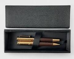 Jean-Louis Scherrer Leather Gold Tone Ballpoint 2 Pen Set In Box
