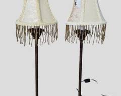 2 Fancy Vintage Style Painted Metal Table Lamps with Drop Dangle Bead Trim Shades
