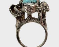 Fine Brutalist Sterling Silver Turquoise Cluster Ring Size 6
