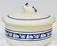 Vintage 1980 Dedham Pottery The Potting Shed Blue Rabbit Lidded Tureen
