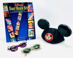 Disney Giant Movie Hits: 36 Contemporary Classics from the Little Mermaid to the Emperor's New Groove Piano Sheets, Vintage Walt Disney World Mickey Mouse Ears Hat And Disney Kids Sunglasses Assorted Lot
