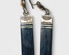 6 Grams Fine Silver Ebony Wood Drop Dangle Pierced Tribal Statement Earrings
