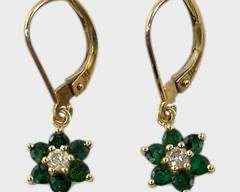 Fine Sterling Silver Emerald Flower Drop Dangle Pierced Statement Earrings
