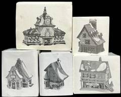 Vintage.Dept56 Heritage Village Collection Assorted Handpainted Cottage Lot Of 5 Includes: Popcorn & Cranberry House. Gift Wrap & Ribbons. Hall Of Records. with Original boxes
