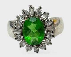 Fine Sterling Silver Green Gemstone Statement Ring Size 6.25
