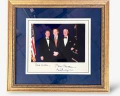Original Signature United States President Bill Clinton & Daniel Patrick Moynihan Framed Photograph Gilt Wood Frame
