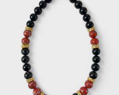 Fine Gilt Sterling Silver Onyx, Jasper Bead 16 Inch Statement Necklace
