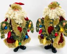 Pair Saks Fifth Avenue Figural Santa Claus Pair In Original Box
