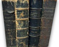 Collection of 1871-1887 Bound Harpers New Monthly Magazine Compilations; Volumes: LXX, XLIII, LXIII, And LX Books
