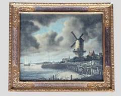 Vintage Print of Painting after Jacob Van Ruisdael Windmill at Wijk Bij DuurstedWindmill at River's Edge Gilt Wood Framed
