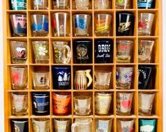 Vintage Shot Glass Collection W Over 40 Unique Designs In A Wooden Display Case
