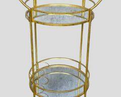 Hollywood Regency Style Gilt painted Metal Mirrored Tiered Rolling Bar Cart
