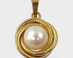 Fine 14K Yellow Gold 6.5 mm Pearl Love Knot Pendant
