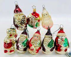 Vintage 1950s Figural Santa Glass Ornaments Lot
