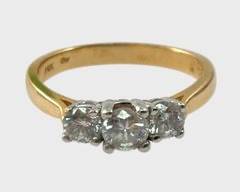 Fine 14K Two Toned Three Stone Diamond Ring Size 7.5
