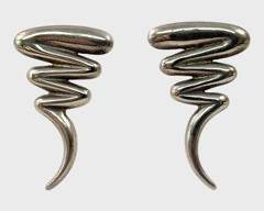 Fine Modernist MCM Mexican Sterling Silver Squiggle Pierced Statement Earrings
