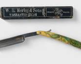 Vintage WH Morley & Sons Germany Painted Bone Handle Figural Peacock Straight Razor
