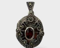 Fine Sterling Silver Marcasite & Garnet Statement Pendant
