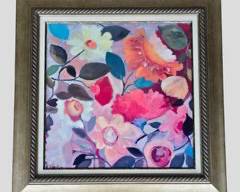Kim Parker Signed Lush Floral Botanical Print Gilt Silver Wood Frame
