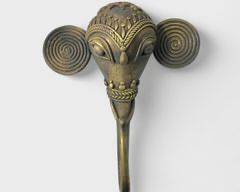 Vintage Indian Brass Tribal Figural Elephant Head Wall Hook
