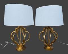 Pair Gilt Metal Quatrefoil Lamps Hollywood Regency Style

