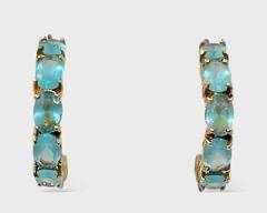 Fine Gilt Sterling Silver Blue Gemstone Half Hoop Statement Earrings
