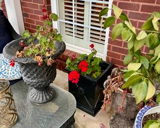 We have a wonderful collection of outdoor furniture, accessories, statues, pots, benches, a Weber grill with copper color steel case, two propane tower heaters and the list goes on and on.